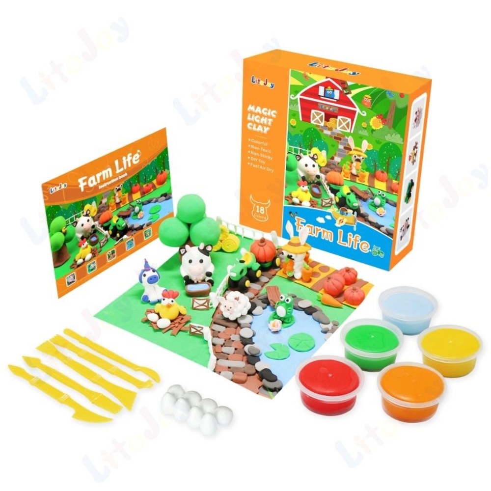 Farm Life Air Dry Modeling Clay Play Set with 18 Colors & Accessories NEW